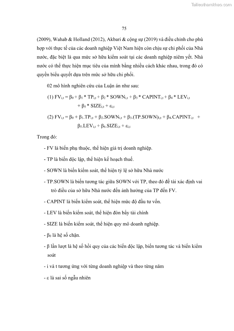 Luận án tiến sĩ tài chính ngân hàng Ảnh hưởng của kế hoạch thuế đến giá trị doanh nghiệp: Trường hợp các doanh nghiệp phi tài chính niêm yết ở Việt Nam - 8 Trang 89