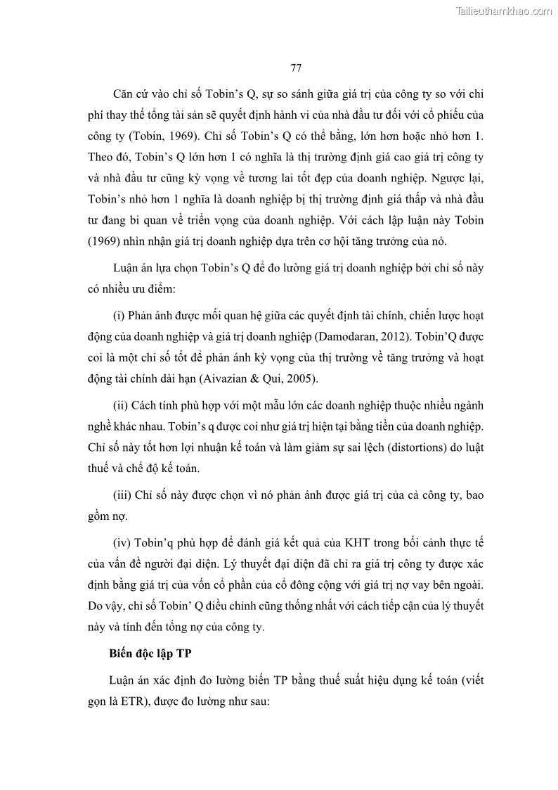 Luận án tiến sĩ tài chính ngân hàng Ảnh hưởng của kế hoạch thuế đến giá trị doanh nghiệp: Trường hợp các doanh nghiệp phi tài chính niêm yết ở Việt Nam - 8 Trang 91