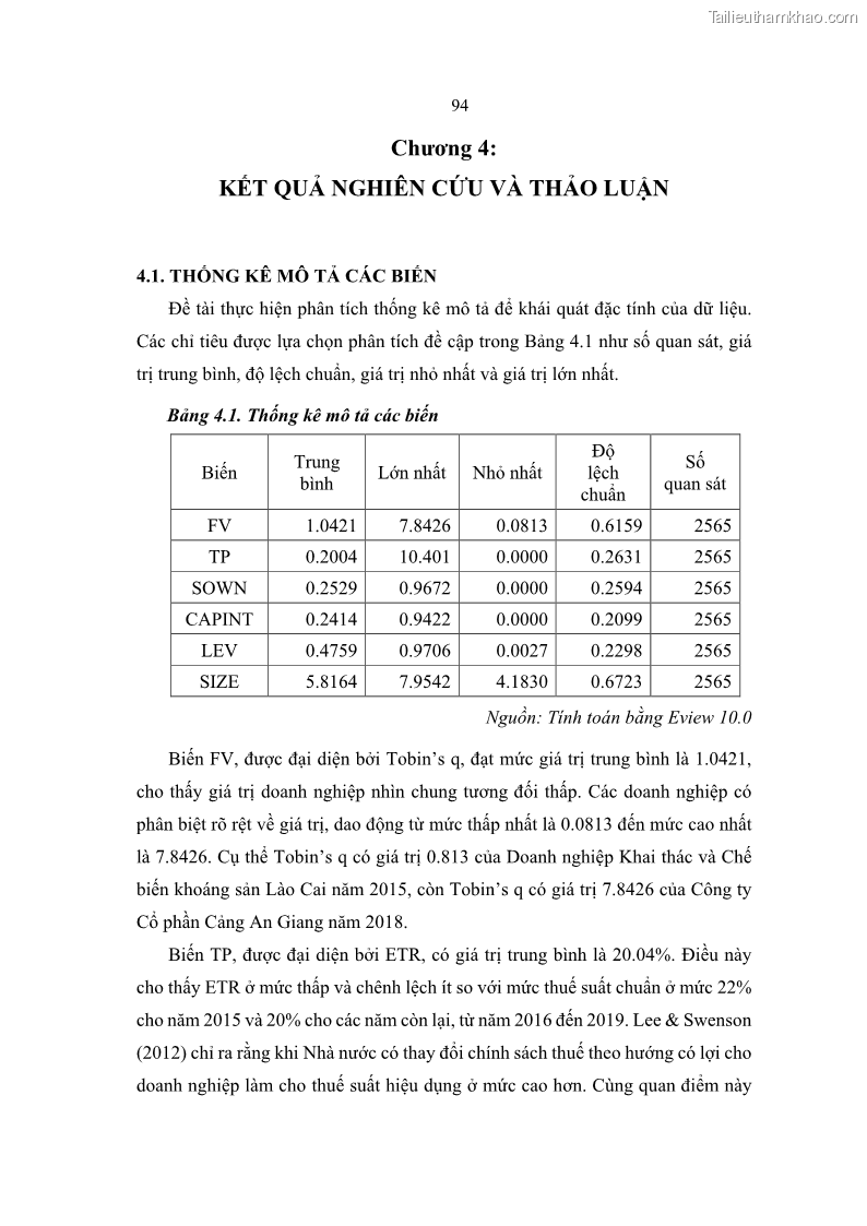Luận án tiến sĩ tài chính ngân hàng Ảnh hưởng của kế hoạch thuế đến giá trị doanh nghiệp: Trường hợp các doanh nghiệp phi tài chính niêm yết ở Việt Nam - 9 Trang 108