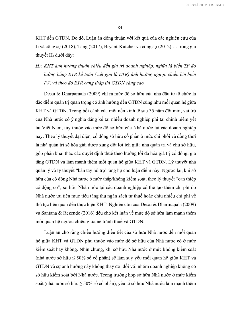 Luận án tiến sĩ tài chính ngân hàng Ảnh hưởng của kế hoạch thuế đến giá trị doanh nghiệp: Trường hợp các doanh nghiệp phi tài chính niêm yết ở Việt Nam - 9 Trang 98