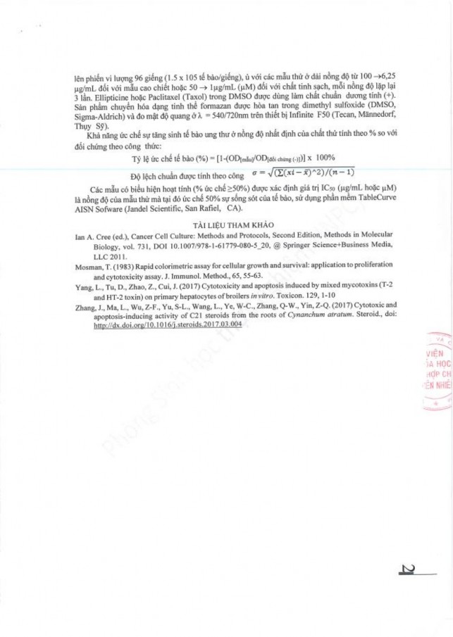 Chiết tổng phân đoạn và chất sạch COD của chủng nấm C cateniannulata CPA14V 2