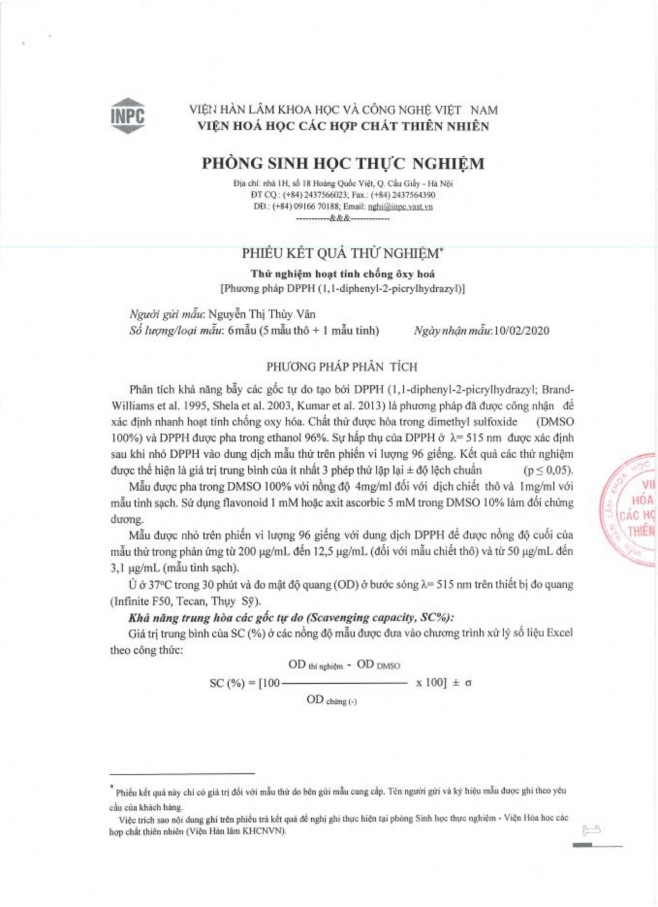 Chiết tổng phân đoạn và chất sạch COD của chủng nấm C cateniannulata CPA14V 4