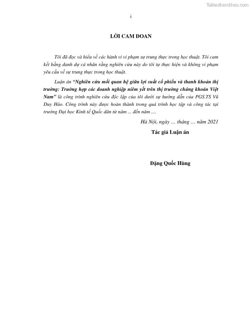 Luận án tiến sĩ tài chính ngân hàng Nghiên cứu mối quan hệ giữa lợi suất cổ phiếu và thanh khoản thị trường - trường hợp các doanh nghiệp niêm yết trên thị trường chứng khoán Việt Nam - 1 Trang 3