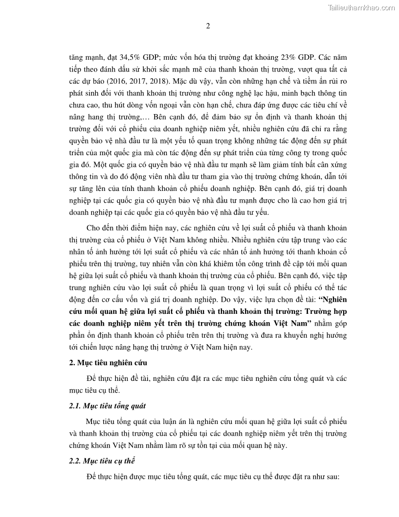 Luận án tiến sĩ tài chính ngân hàng Nghiên cứu mối quan hệ giữa lợi suất cổ phiếu và thanh khoản thị trường - trường hợp các doanh nghiệp niêm yết trên thị trường chứng khoán Việt Nam - 1 Trang 9