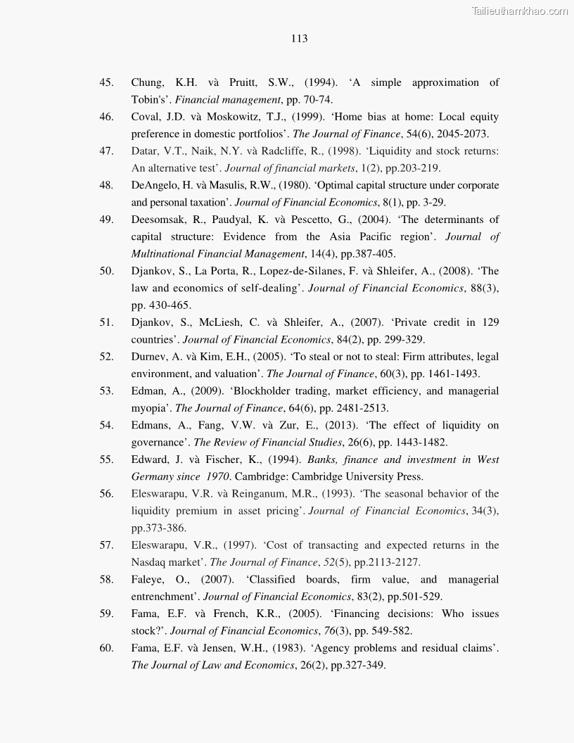 Luận án tiến sĩ tài chính ngân hàng Nghiên cứu mối quan hệ giữa lợi suất cổ phiếu và thanh khoản thị trường - trường hợp các doanh nghiệp niêm yết trên thị trường chứng khoán Việt Nam - 10 Trang 120