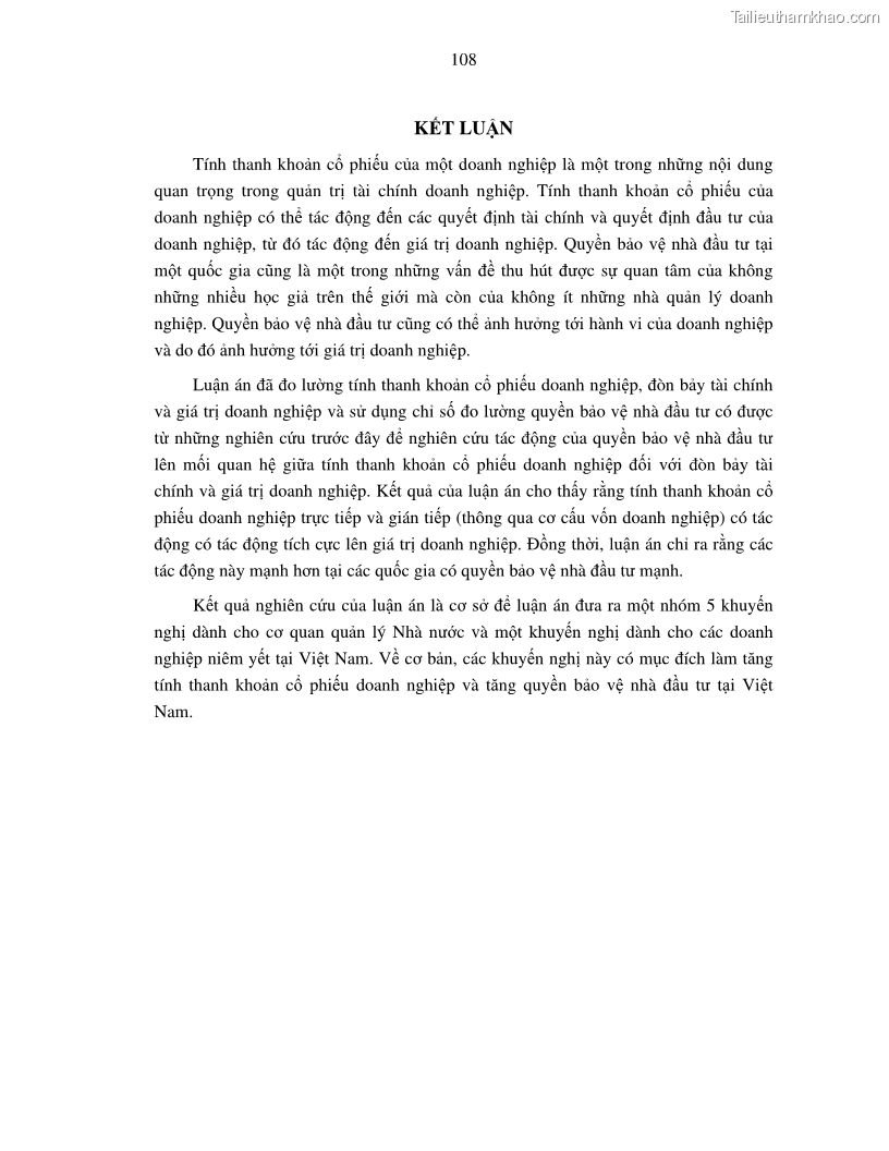Luận án tiến sĩ tài chính ngân hàng Nghiên cứu mối quan hệ giữa lợi suất cổ phiếu và thanh khoản thị trường - trường hợp các doanh nghiệp niêm yết trên thị trường chứng khoán Việt Nam - 10 Trang 115