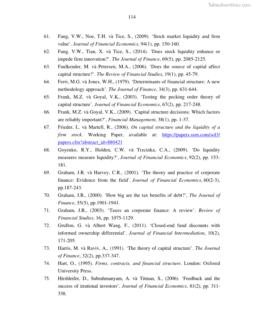 Luận án tiến sĩ tài chính ngân hàng Nghiên cứu mối quan hệ giữa lợi suất cổ phiếu và thanh khoản thị trường - trường hợp các doanh nghiệp niêm yết trên thị trường chứng khoán Việt Nam - 11 Trang 121