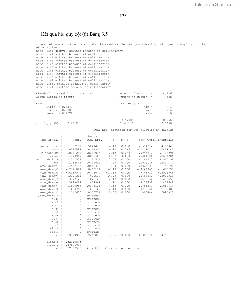 Luận án tiến sĩ tài chính ngân hàng Nghiên cứu mối quan hệ giữa lợi suất cổ phiếu và thanh khoản thị trường - trường hợp các doanh nghiệp niêm yết trên thị trường chứng khoán Việt Nam - 11 Trang 132