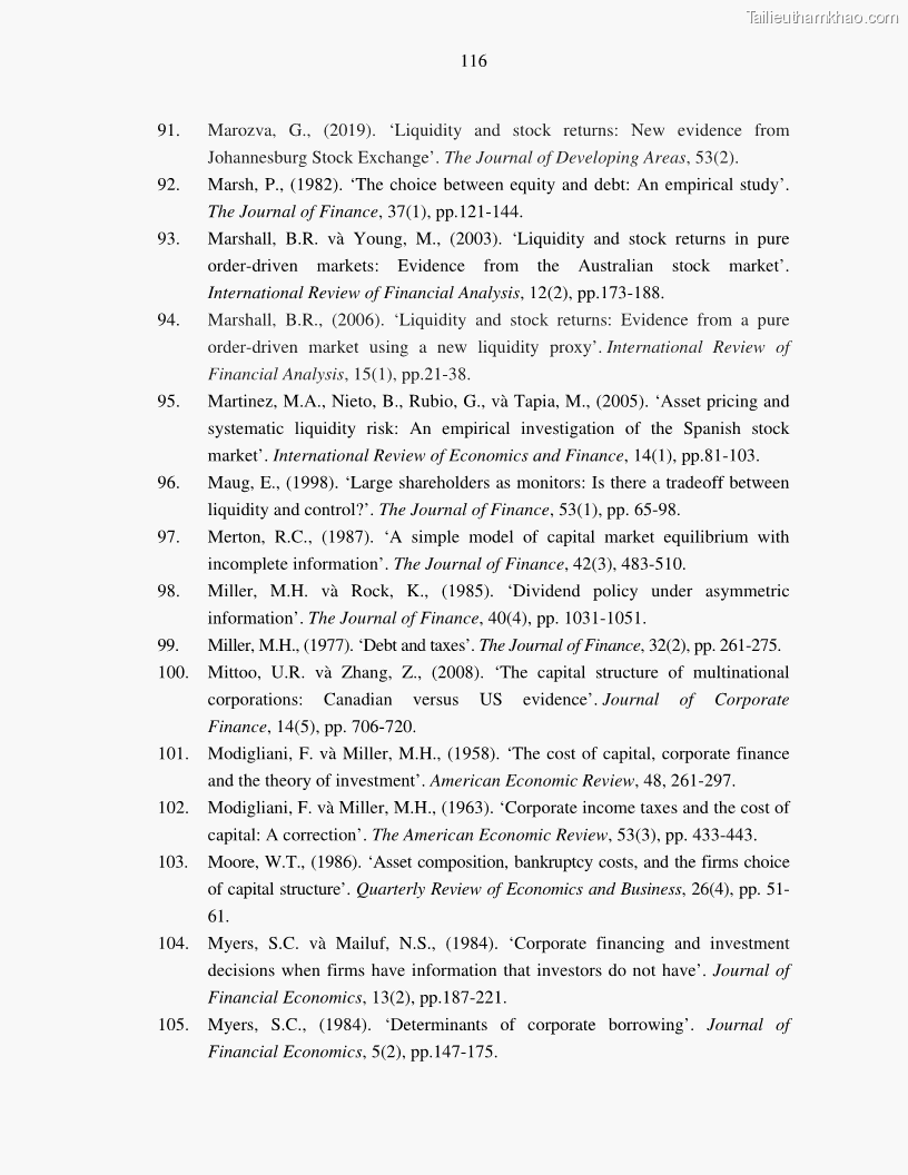 Luận án tiến sĩ tài chính ngân hàng Nghiên cứu mối quan hệ giữa lợi suất cổ phiếu và thanh khoản thị trường - trường hợp các doanh nghiệp niêm yết trên thị trường chứng khoán Việt Nam - 11 Trang 123