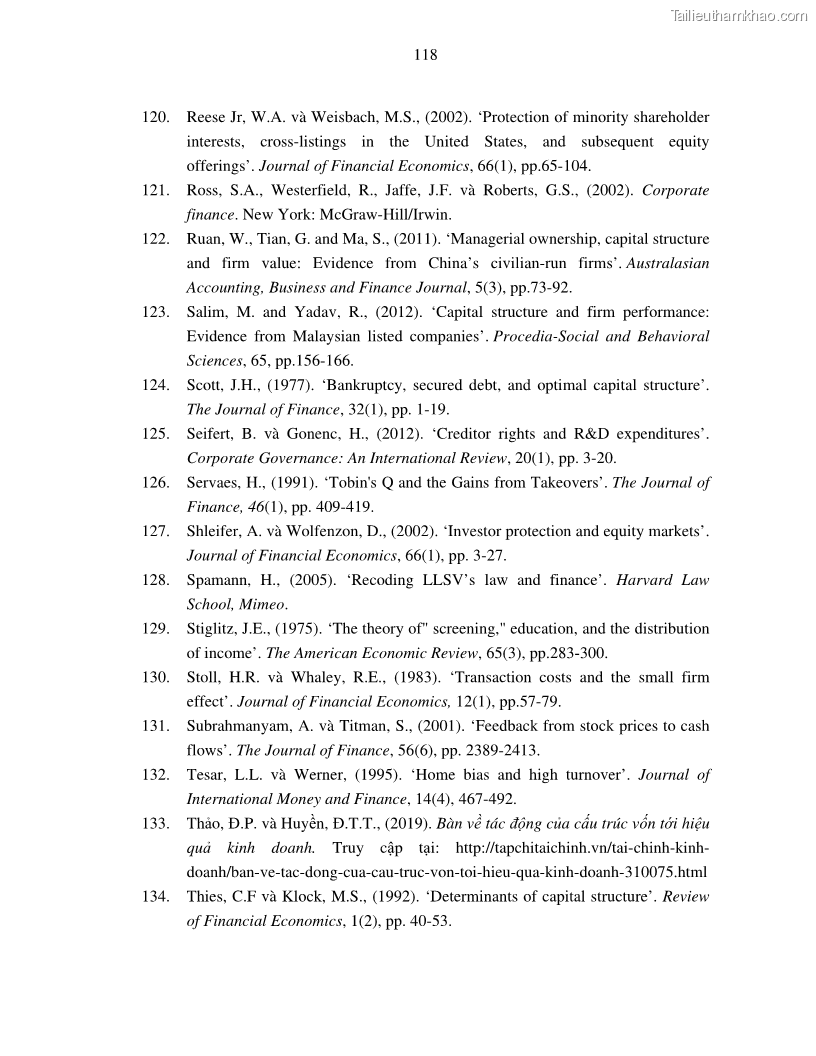 Luận án tiến sĩ tài chính ngân hàng Nghiên cứu mối quan hệ giữa lợi suất cổ phiếu và thanh khoản thị trường - trường hợp các doanh nghiệp niêm yết trên thị trường chứng khoán Việt Nam - 11 Trang 125