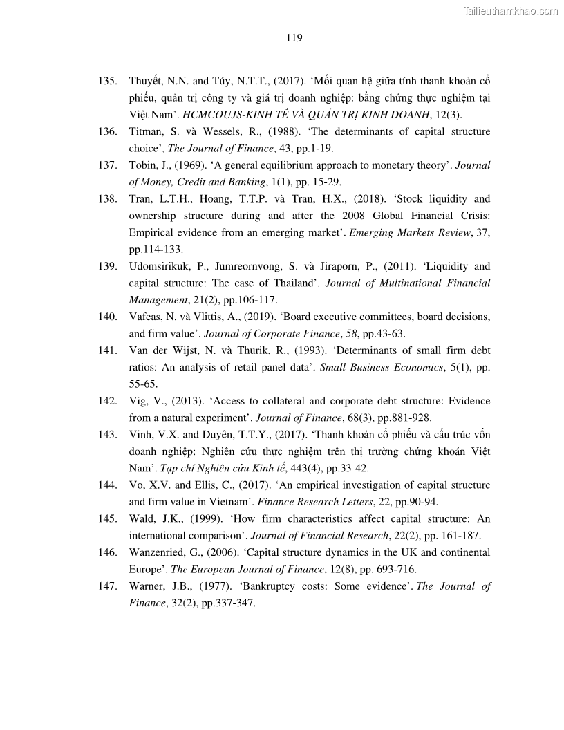 Luận án tiến sĩ tài chính ngân hàng Nghiên cứu mối quan hệ giữa lợi suất cổ phiếu và thanh khoản thị trường - trường hợp các doanh nghiệp niêm yết trên thị trường chứng khoán Việt Nam - 11 Trang 126