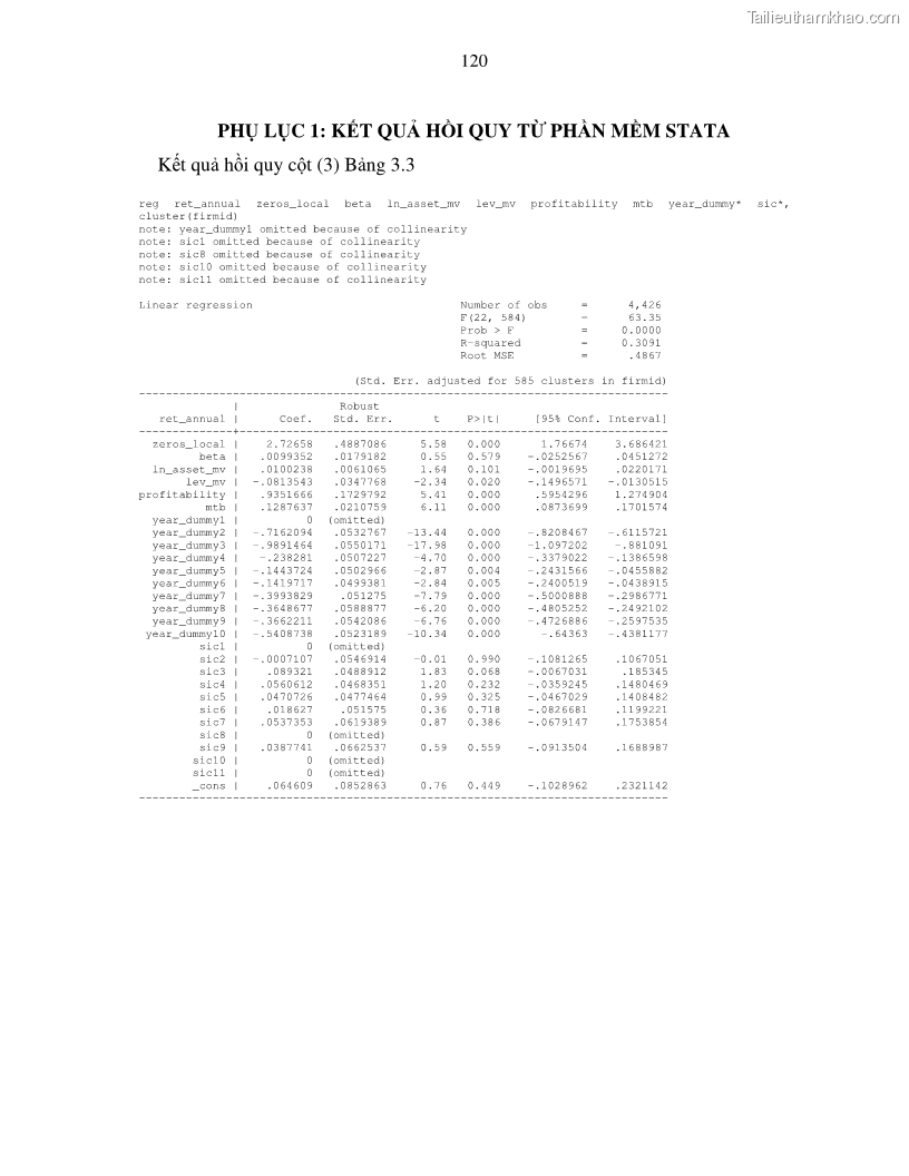 Luận án tiến sĩ tài chính ngân hàng Nghiên cứu mối quan hệ giữa lợi suất cổ phiếu và thanh khoản thị trường - trường hợp các doanh nghiệp niêm yết trên thị trường chứng khoán Việt Nam - 11 Trang 127