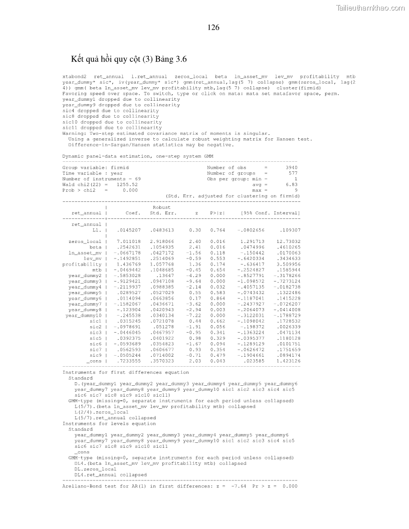 Luận án tiến sĩ tài chính ngân hàng Nghiên cứu mối quan hệ giữa lợi suất cổ phiếu và thanh khoản thị trường - trường hợp các doanh nghiệp niêm yết trên thị trường chứng khoán Việt Nam - 12 Trang 133