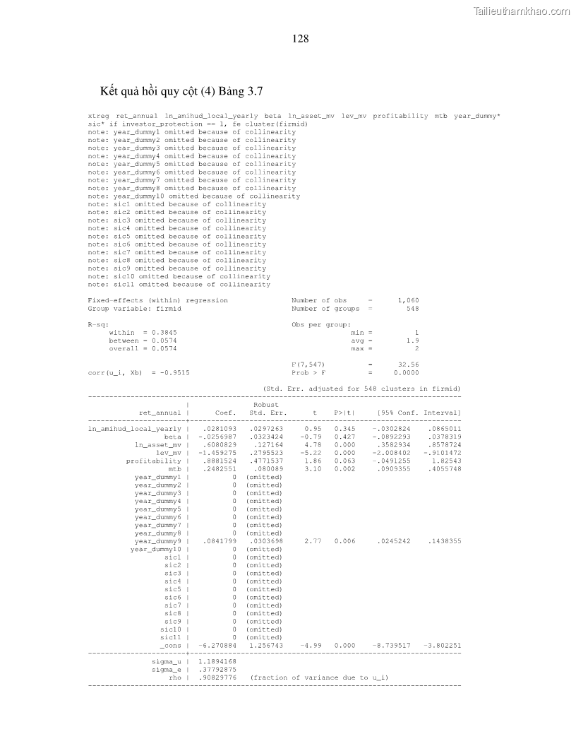Luận án tiến sĩ tài chính ngân hàng Nghiên cứu mối quan hệ giữa lợi suất cổ phiếu và thanh khoản thị trường - trường hợp các doanh nghiệp niêm yết trên thị trường chứng khoán Việt Nam - 12 Trang 135