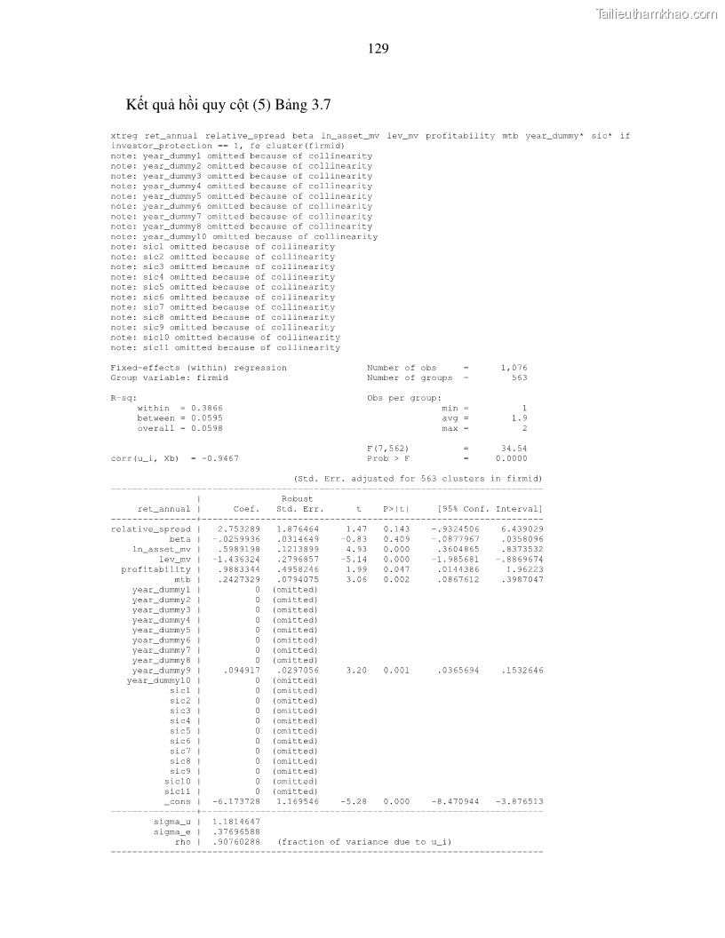 Luận án tiến sĩ tài chính ngân hàng Nghiên cứu mối quan hệ giữa lợi suất cổ phiếu và thanh khoản thị trường - trường hợp các doanh nghiệp niêm yết trên thị trường chứng khoán Việt Nam - 12 Trang 136