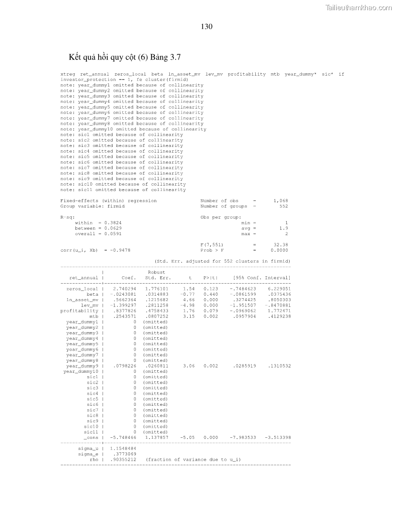Luận án tiến sĩ tài chính ngân hàng Nghiên cứu mối quan hệ giữa lợi suất cổ phiếu và thanh khoản thị trường - trường hợp các doanh nghiệp niêm yết trên thị trường chứng khoán Việt Nam - 12 Trang 137