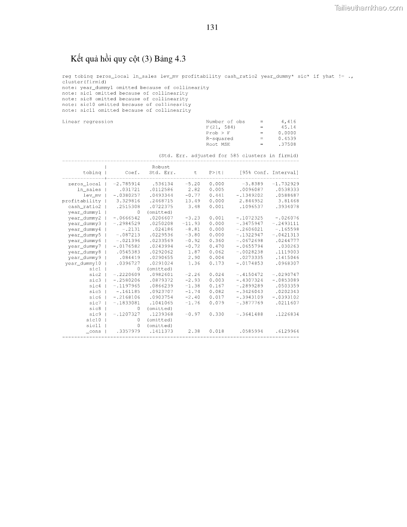 Luận án tiến sĩ tài chính ngân hàng Nghiên cứu mối quan hệ giữa lợi suất cổ phiếu và thanh khoản thị trường - trường hợp các doanh nghiệp niêm yết trên thị trường chứng khoán Việt Nam - 12 Trang 138