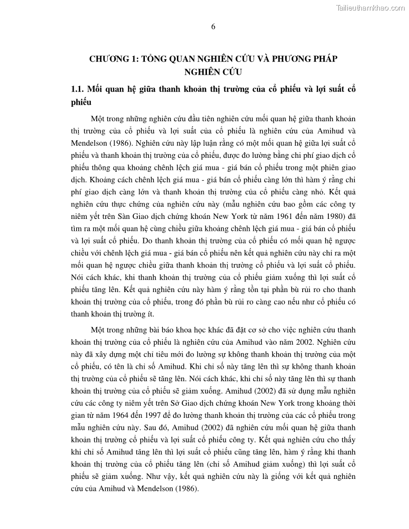 Luận án tiến sĩ tài chính ngân hàng Nghiên cứu mối quan hệ giữa lợi suất cổ phiếu và thanh khoản thị trường - trường hợp các doanh nghiệp niêm yết trên thị trường chứng khoán Việt Nam - 2 Trang 13