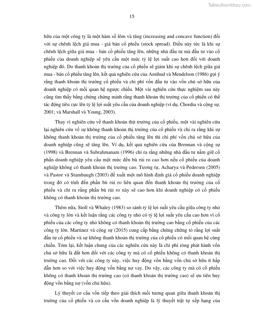 Luận án tiến sĩ tài chính ngân hàng Nghiên cứu mối quan hệ giữa lợi suất cổ phiếu và thanh khoản thị trường - trường hợp các doanh nghiệp niêm yết trên thị trường chứng khoán Việt Nam - 2 Trang 22