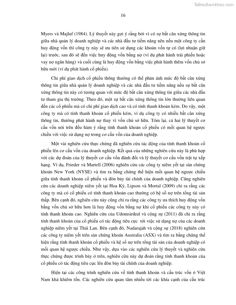 Luận án tiến sĩ tài chính ngân hàng Nghiên cứu mối quan hệ giữa lợi suất cổ phiếu và thanh khoản thị trường - trường hợp các doanh nghiệp niêm yết trên thị trường chứng khoán Việt Nam - 2 Trang 23