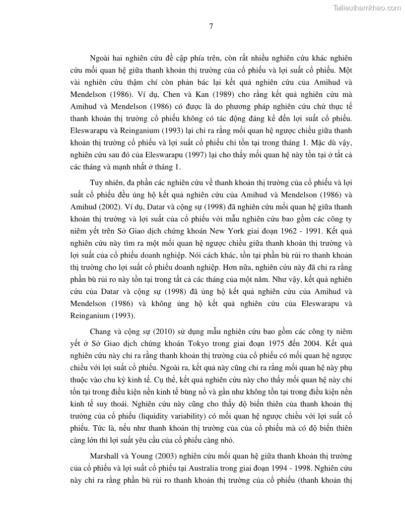 Luận án tiến sĩ tài chính ngân hàng Nghiên cứu mối quan hệ giữa lợi suất cổ phiếu và thanh khoản thị trường - trường hợp các doanh nghiệp niêm yết trên thị trường chứng khoán Việt Nam - 2 Trang 14