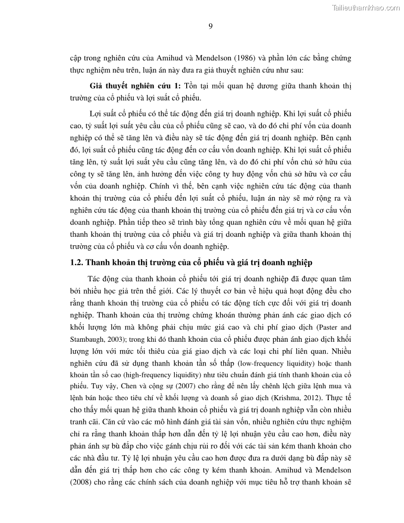 Luận án tiến sĩ tài chính ngân hàng Nghiên cứu mối quan hệ giữa lợi suất cổ phiếu và thanh khoản thị trường - trường hợp các doanh nghiệp niêm yết trên thị trường chứng khoán Việt Nam - 2 Trang 16