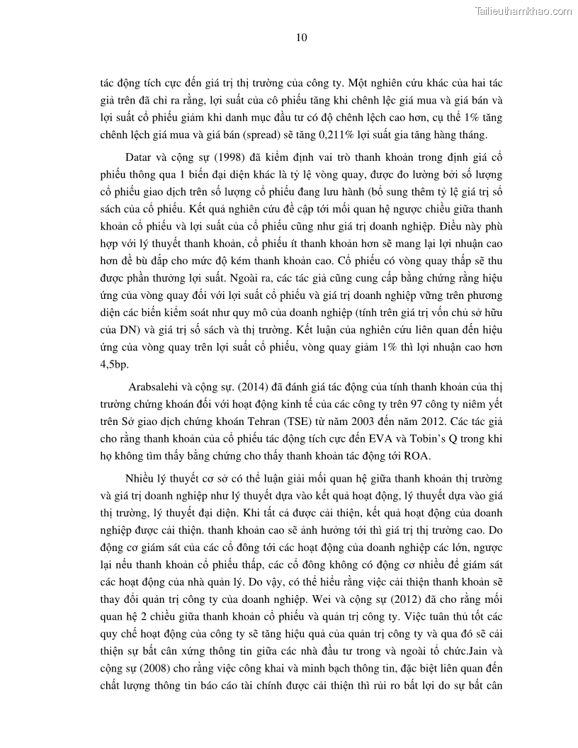 Luận án tiến sĩ tài chính ngân hàng Nghiên cứu mối quan hệ giữa lợi suất cổ phiếu và thanh khoản thị trường - trường hợp các doanh nghiệp niêm yết trên thị trường chứng khoán Việt Nam - 2 Trang 17