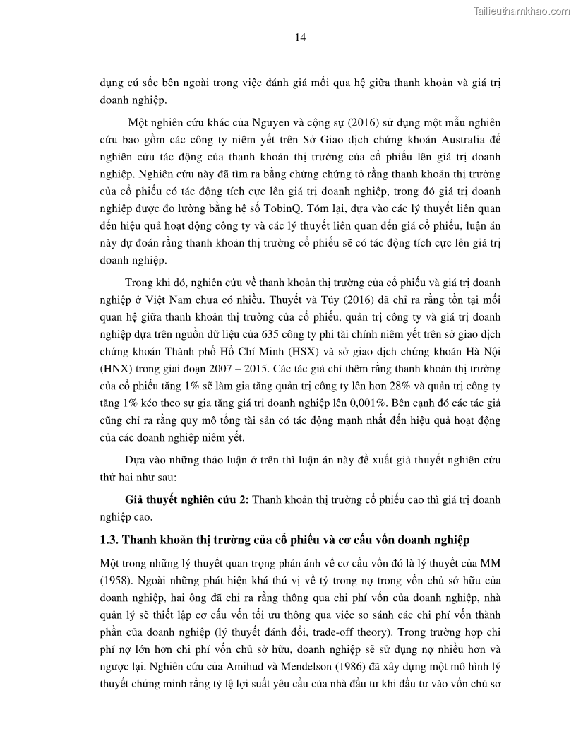 Luận án tiến sĩ tài chính ngân hàng Nghiên cứu mối quan hệ giữa lợi suất cổ phiếu và thanh khoản thị trường - trường hợp các doanh nghiệp niêm yết trên thị trường chứng khoán Việt Nam - 2 Trang 21