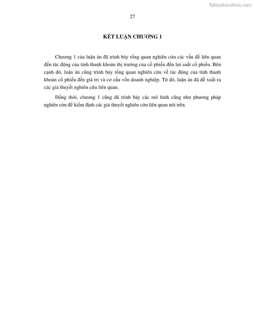Luận án tiến sĩ tài chính ngân hàng Nghiên cứu mối quan hệ giữa lợi suất cổ phiếu và thanh khoản thị trường - trường hợp các doanh nghiệp niêm yết trên thị trường chứng khoán Việt Nam - 3 Trang 34