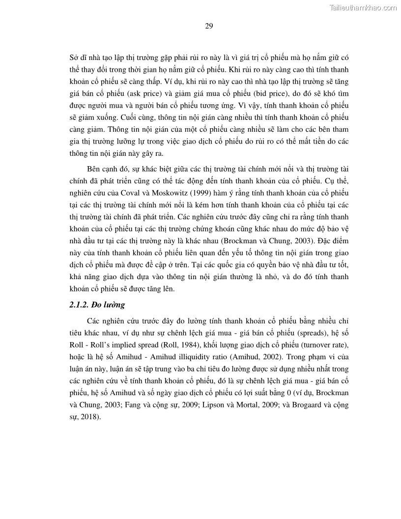 Luận án tiến sĩ tài chính ngân hàng Nghiên cứu mối quan hệ giữa lợi suất cổ phiếu và thanh khoản thị trường - trường hợp các doanh nghiệp niêm yết trên thị trường chứng khoán Việt Nam - 3 Trang 36