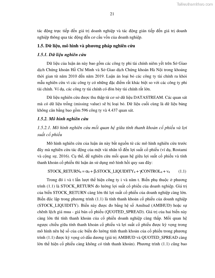 Luận án tiến sĩ tài chính ngân hàng Nghiên cứu mối quan hệ giữa lợi suất cổ phiếu và thanh khoản thị trường - trường hợp các doanh nghiệp niêm yết trên thị trường chứng khoán Việt Nam - 3 Trang 28
