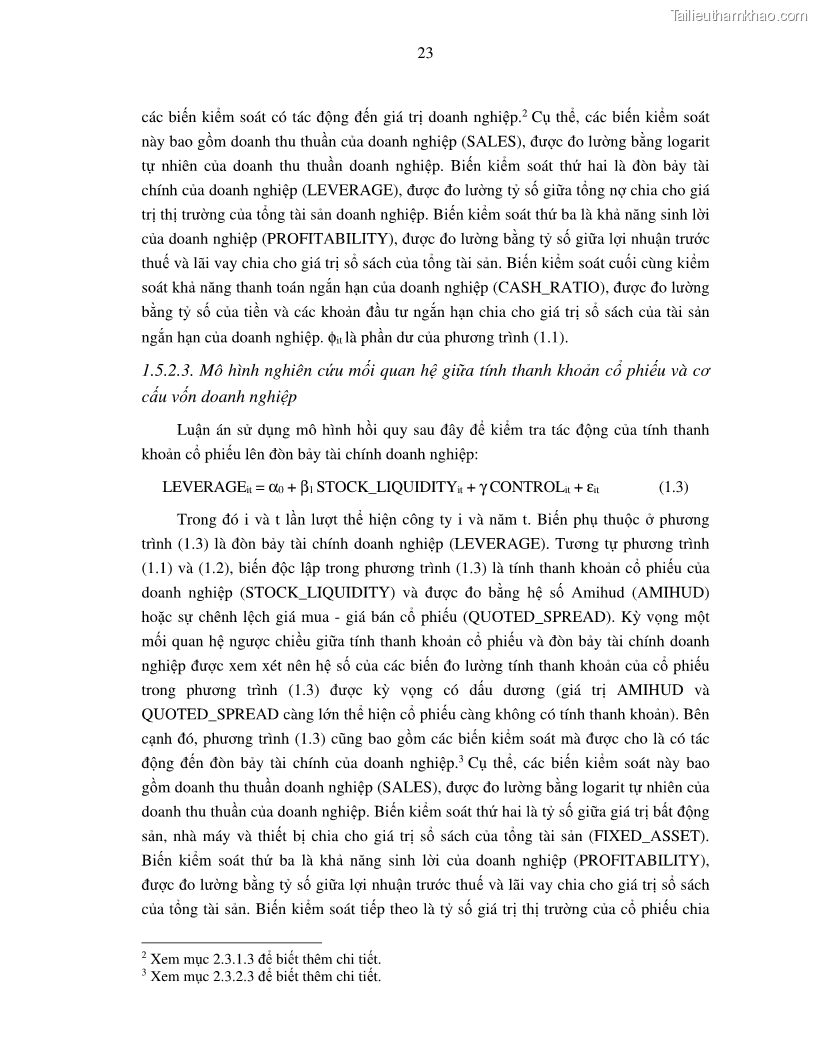 Luận án tiến sĩ tài chính ngân hàng Nghiên cứu mối quan hệ giữa lợi suất cổ phiếu và thanh khoản thị trường - trường hợp các doanh nghiệp niêm yết trên thị trường chứng khoán Việt Nam - 3 Trang 30