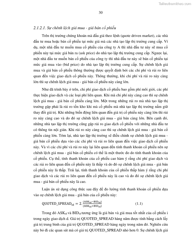 Luận án tiến sĩ tài chính ngân hàng Nghiên cứu mối quan hệ giữa lợi suất cổ phiếu và thanh khoản thị trường - trường hợp các doanh nghiệp niêm yết trên thị trường chứng khoán Việt Nam - 4 Trang 37