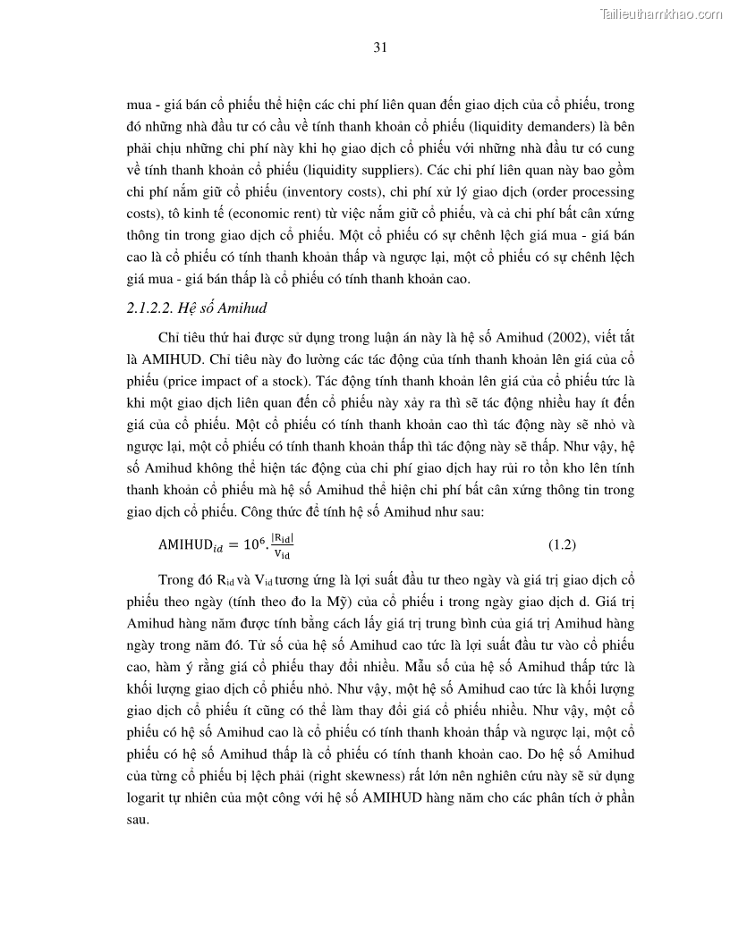Luận án tiến sĩ tài chính ngân hàng Nghiên cứu mối quan hệ giữa lợi suất cổ phiếu và thanh khoản thị trường - trường hợp các doanh nghiệp niêm yết trên thị trường chứng khoán Việt Nam - 4 Trang 38