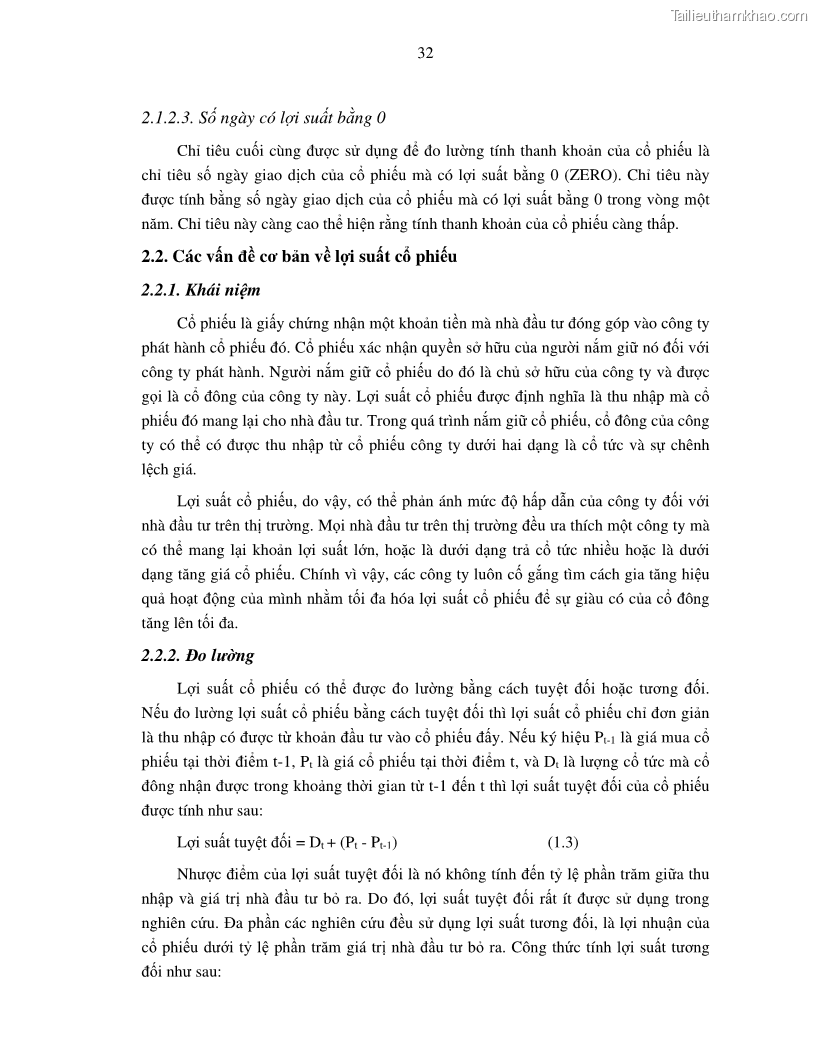 Luận án tiến sĩ tài chính ngân hàng Nghiên cứu mối quan hệ giữa lợi suất cổ phiếu và thanh khoản thị trường - trường hợp các doanh nghiệp niêm yết trên thị trường chứng khoán Việt Nam - 4 Trang 39