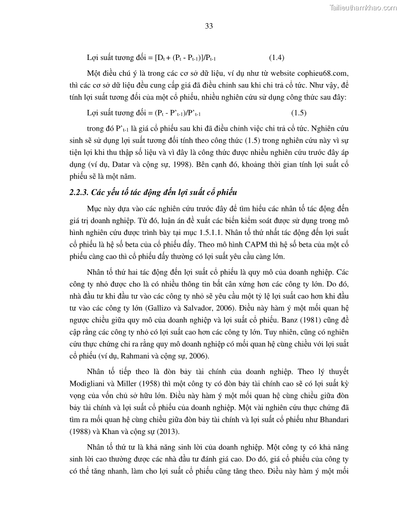 Luận án tiến sĩ tài chính ngân hàng Nghiên cứu mối quan hệ giữa lợi suất cổ phiếu và thanh khoản thị trường - trường hợp các doanh nghiệp niêm yết trên thị trường chứng khoán Việt Nam - 4 Trang 40