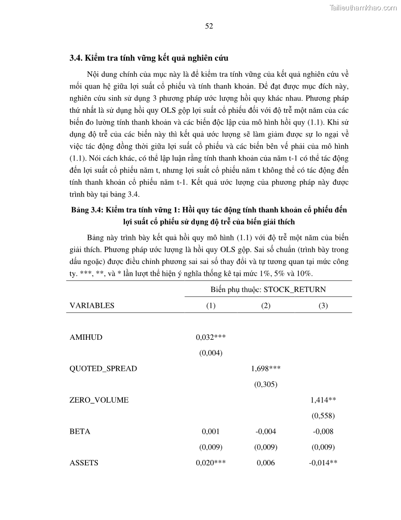 Luận án tiến sĩ tài chính ngân hàng Nghiên cứu mối quan hệ giữa lợi suất cổ phiếu và thanh khoản thị trường - trường hợp các doanh nghiệp niêm yết trên thị trường chứng khoán Việt Nam - 5 Trang 59