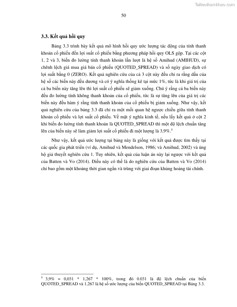 Luận án tiến sĩ tài chính ngân hàng Nghiên cứu mối quan hệ giữa lợi suất cổ phiếu và thanh khoản thị trường - trường hợp các doanh nghiệp niêm yết trên thị trường chứng khoán Việt Nam - 5 Trang 57