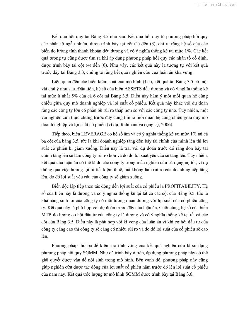 Luận án tiến sĩ tài chính ngân hàng Nghiên cứu mối quan hệ giữa lợi suất cổ phiếu và thanh khoản thị trường - trường hợp các doanh nghiệp niêm yết trên thị trường chứng khoán Việt Nam - 6 Trang 63
