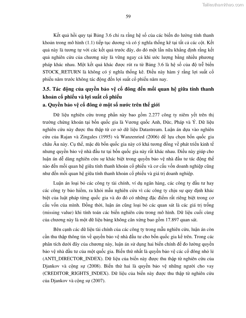 Luận án tiến sĩ tài chính ngân hàng Nghiên cứu mối quan hệ giữa lợi suất cổ phiếu và thanh khoản thị trường - trường hợp các doanh nghiệp niêm yết trên thị trường chứng khoán Việt Nam - 6 Trang 66