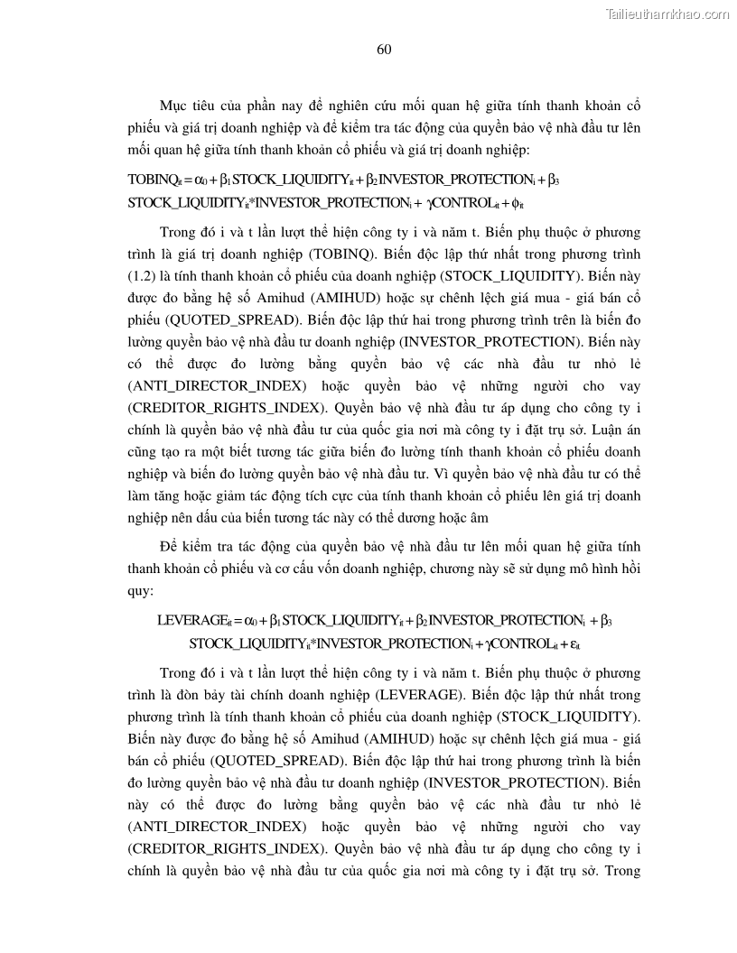 Luận án tiến sĩ tài chính ngân hàng Nghiên cứu mối quan hệ giữa lợi suất cổ phiếu và thanh khoản thị trường - trường hợp các doanh nghiệp niêm yết trên thị trường chứng khoán Việt Nam - 6 Trang 67