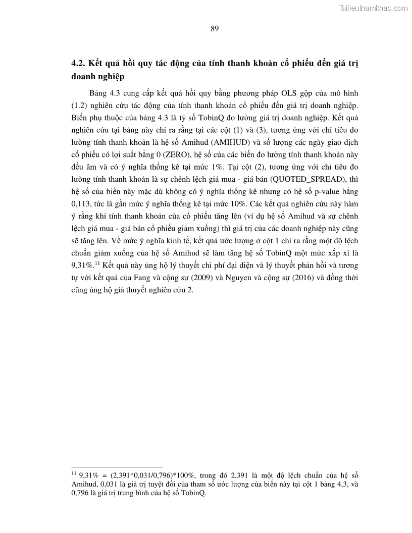 Luận án tiến sĩ tài chính ngân hàng Nghiên cứu mối quan hệ giữa lợi suất cổ phiếu và thanh khoản thị trường - trường hợp các doanh nghiệp niêm yết trên thị trường chứng khoán Việt Nam - 8 Trang 96