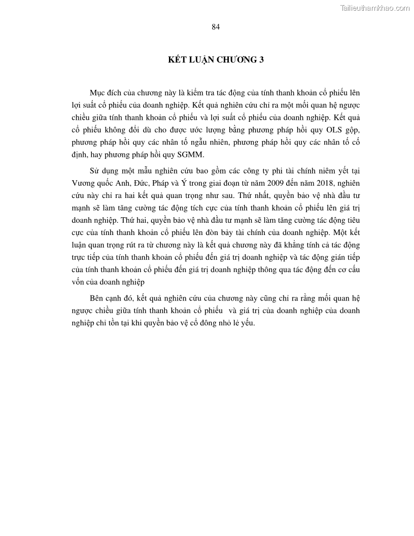 Luận án tiến sĩ tài chính ngân hàng Nghiên cứu mối quan hệ giữa lợi suất cổ phiếu và thanh khoản thị trường - trường hợp các doanh nghiệp niêm yết trên thị trường chứng khoán Việt Nam - 8 Trang 91