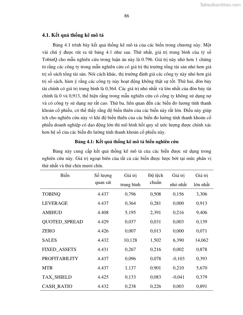 Luận án tiến sĩ tài chính ngân hàng Nghiên cứu mối quan hệ giữa lợi suất cổ phiếu và thanh khoản thị trường - trường hợp các doanh nghiệp niêm yết trên thị trường chứng khoán Việt Nam - 8 Trang 93