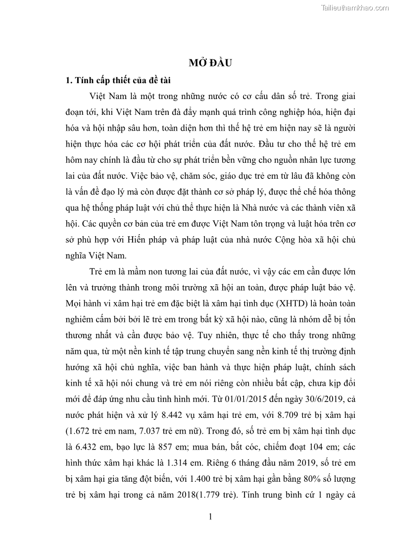 Luận văn thạc sĩ Bảo đảm quyền trẻ em trong các vụ án xâm hại tình dục tại Viện kiểm sát nhân dân thành phố Hà Nội - 1 Trang 10