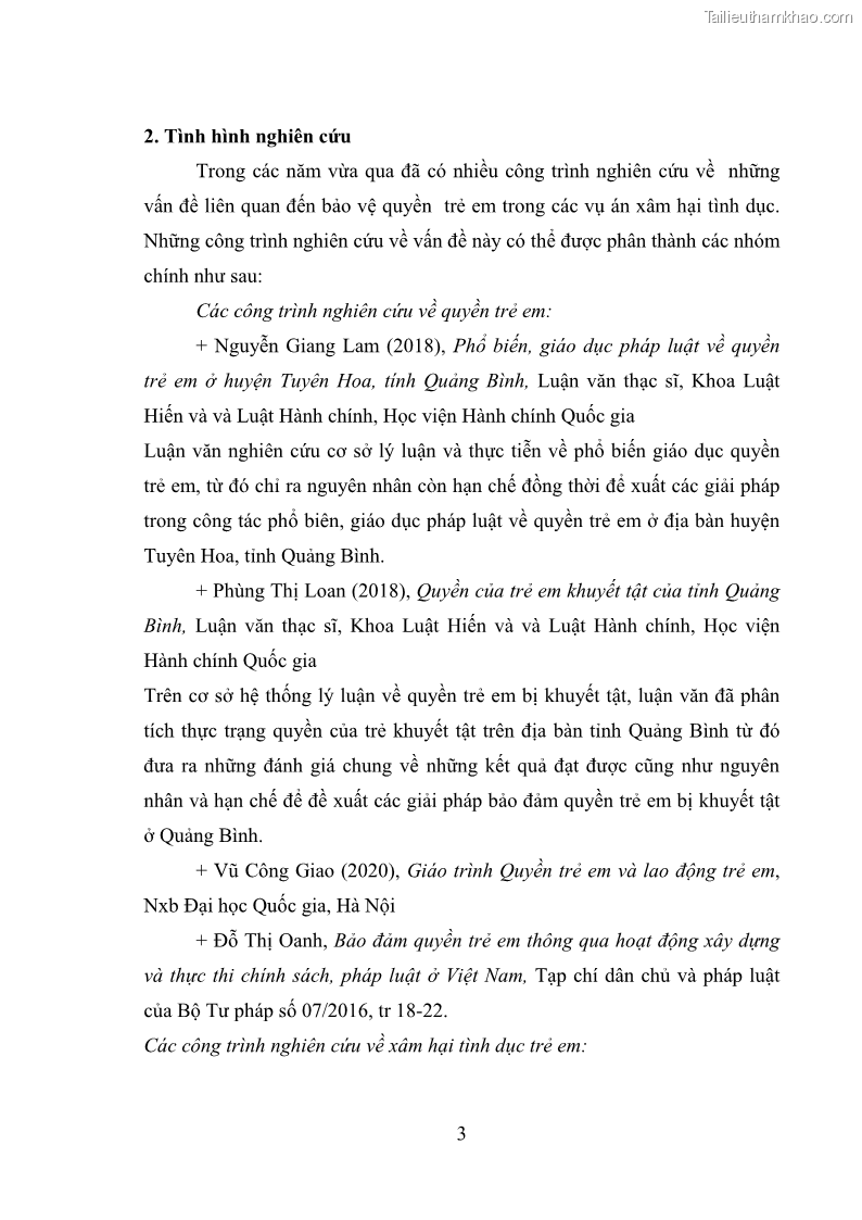 Luận văn thạc sĩ Bảo đảm quyền trẻ em trong các vụ án xâm hại tình dục tại Viện kiểm sát nhân dân thành phố Hà Nội - 1 Trang 12