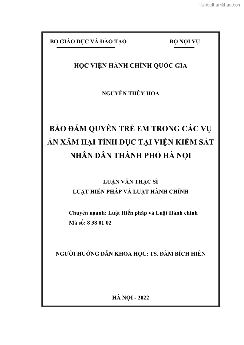 Luận văn thạc sĩ Bảo đảm quyền trẻ em trong các vụ án xâm hại tình dục tại Viện kiểm sát nhân dân thành phố Hà Nội - 1 Trang 2