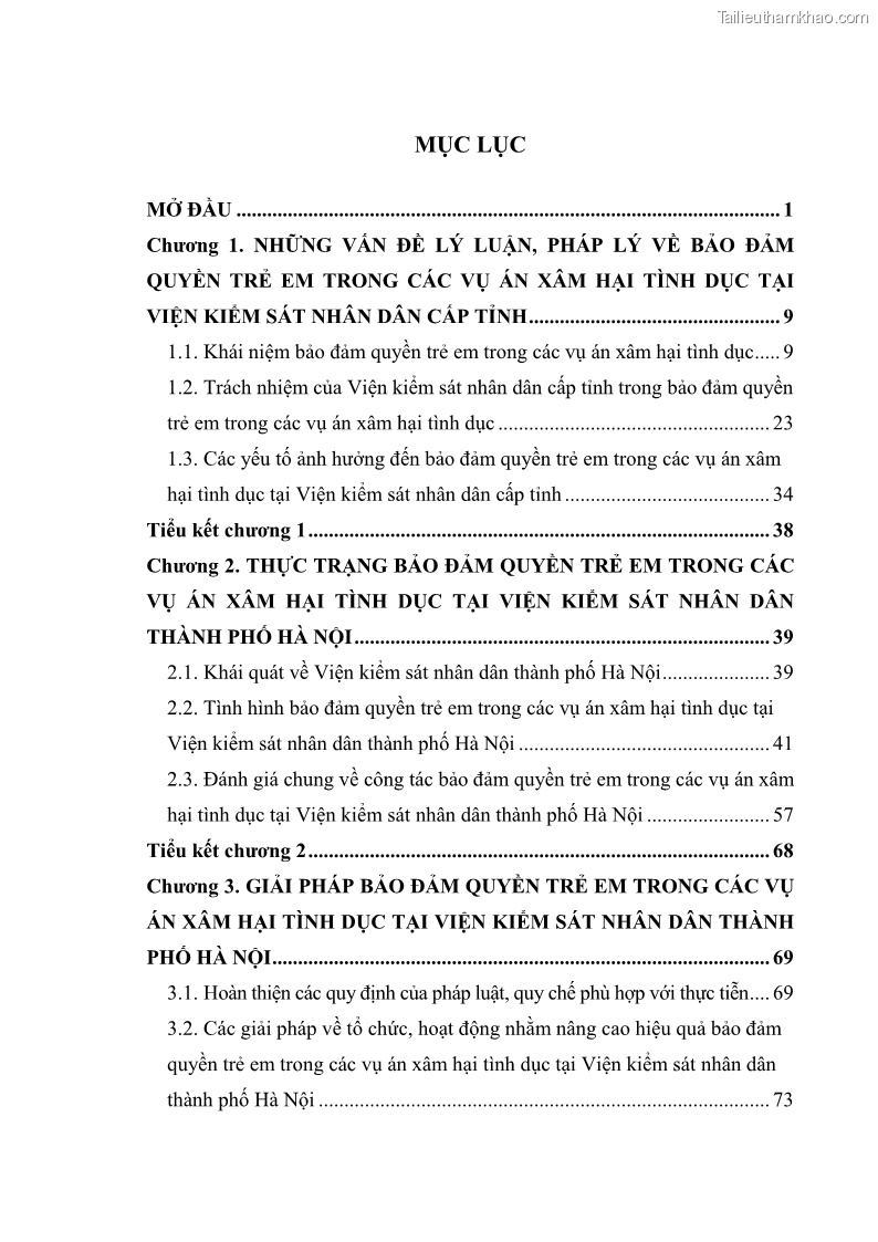 Luận văn thạc sĩ Bảo đảm quyền trẻ em trong các vụ án xâm hại tình dục tại Viện kiểm sát nhân dân thành phố Hà Nội - 1 Trang 5