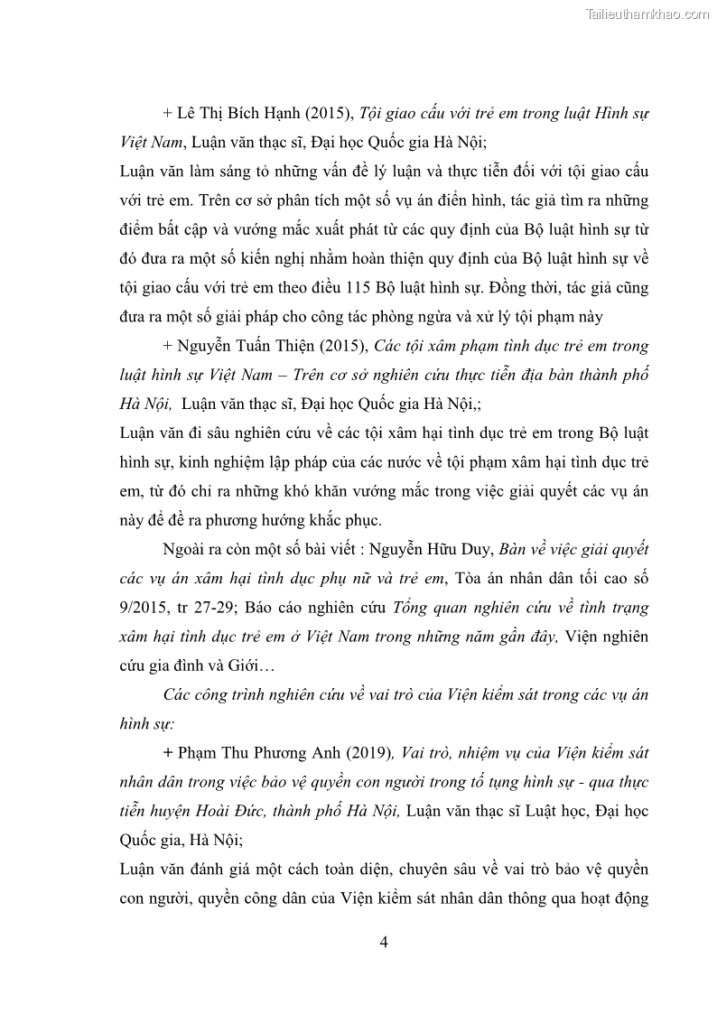 Luận văn thạc sĩ Bảo đảm quyền trẻ em trong các vụ án xâm hại tình dục tại Viện kiểm sát nhân dân thành phố Hà Nội - 2 Trang 13