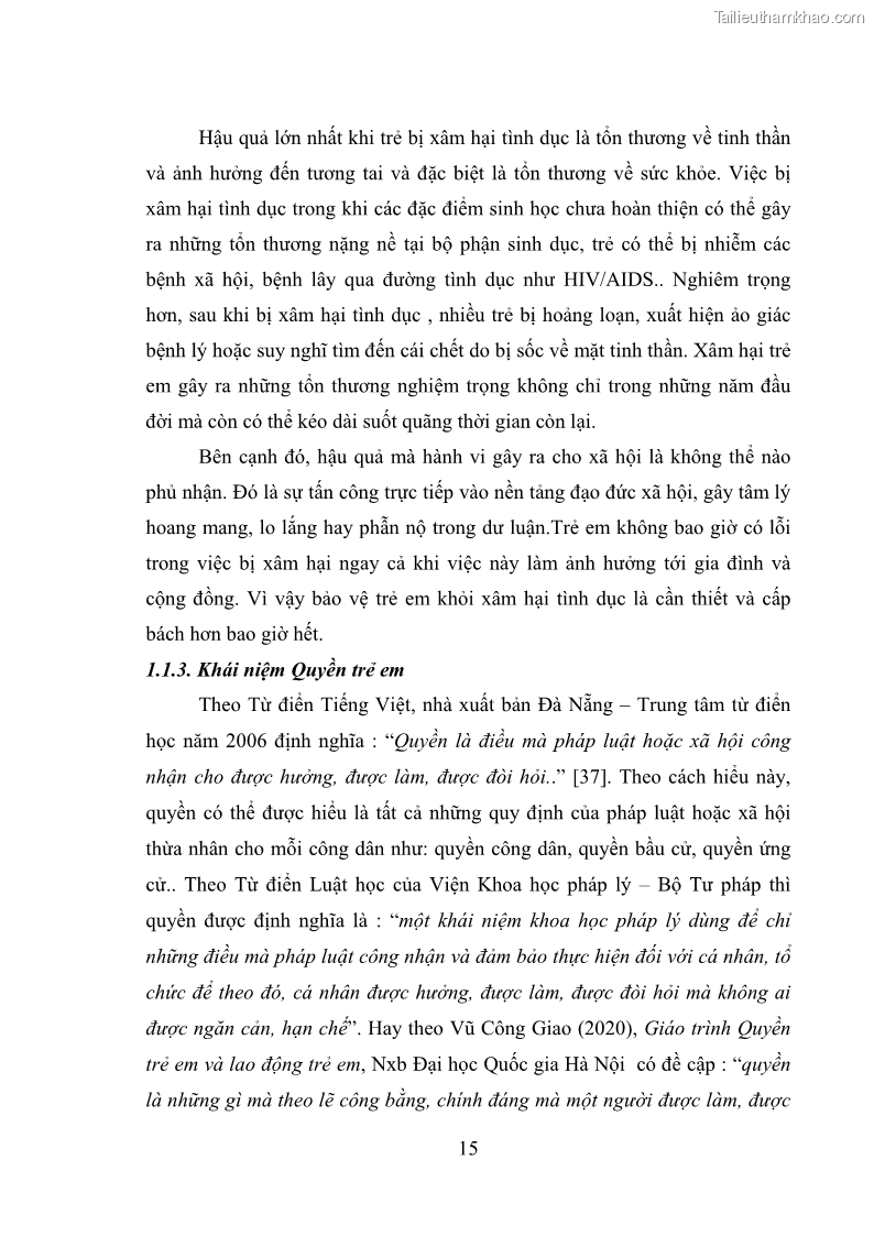 Luận văn thạc sĩ Bảo đảm quyền trẻ em trong các vụ án xâm hại tình dục tại Viện kiểm sát nhân dân thành phố Hà Nội - 2 Trang 24